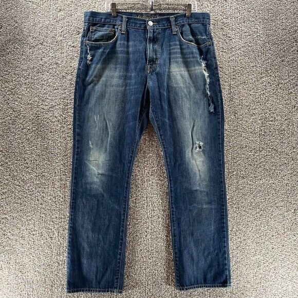 American Eagle Jeans Mens 36x32 Blue Denim Pants Original Straight Preppy Logo - Picture 1 of 11